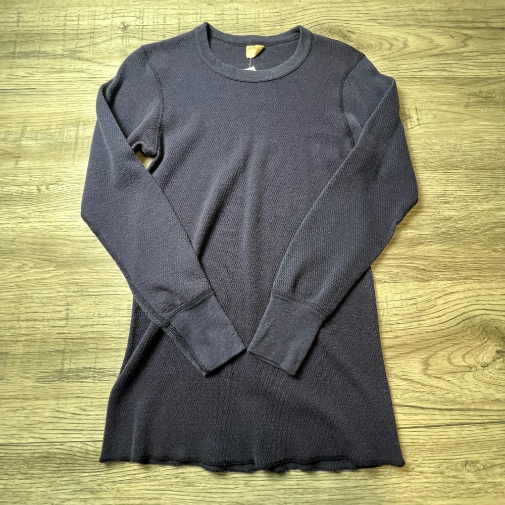 St. Johns Bay Thermal Shirt Mens M Navy Blue Vintage 70s Waffle Knit Made in USA